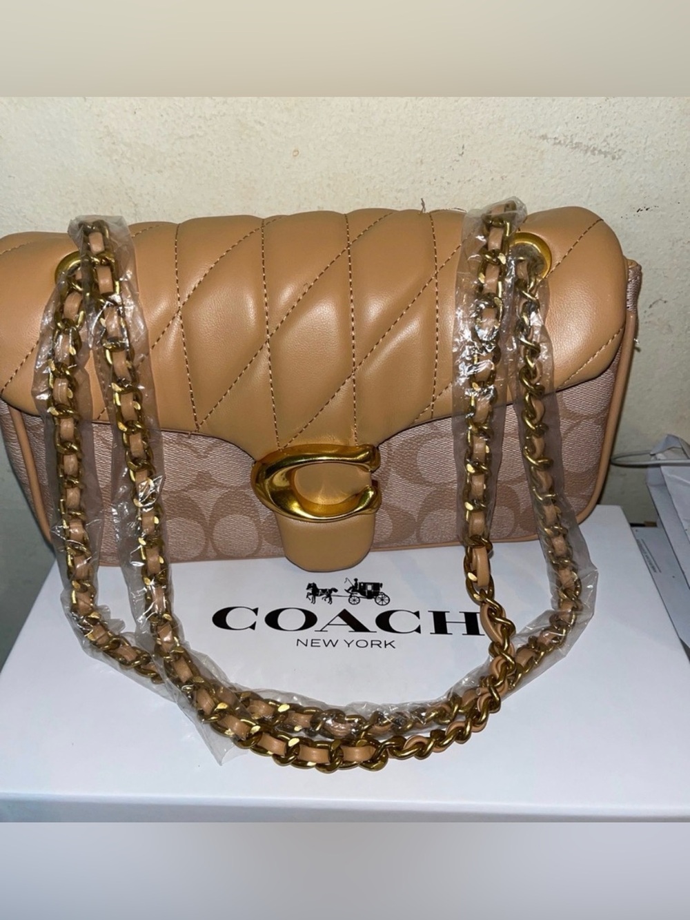 Rue21 Tan Quilted Chain Shoulder Bag with Gold Hardware